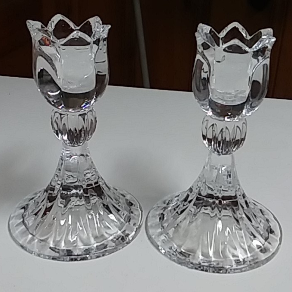 2 Lead crystal tulip candle holders.